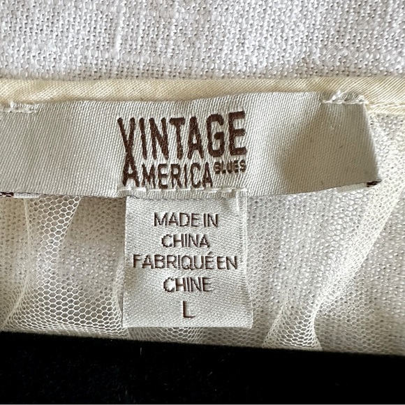 Vintage America Blues Womens Mona Embroidered Mesh Top Lace Up Sz L Sheer Lace - Picture 9 of 9